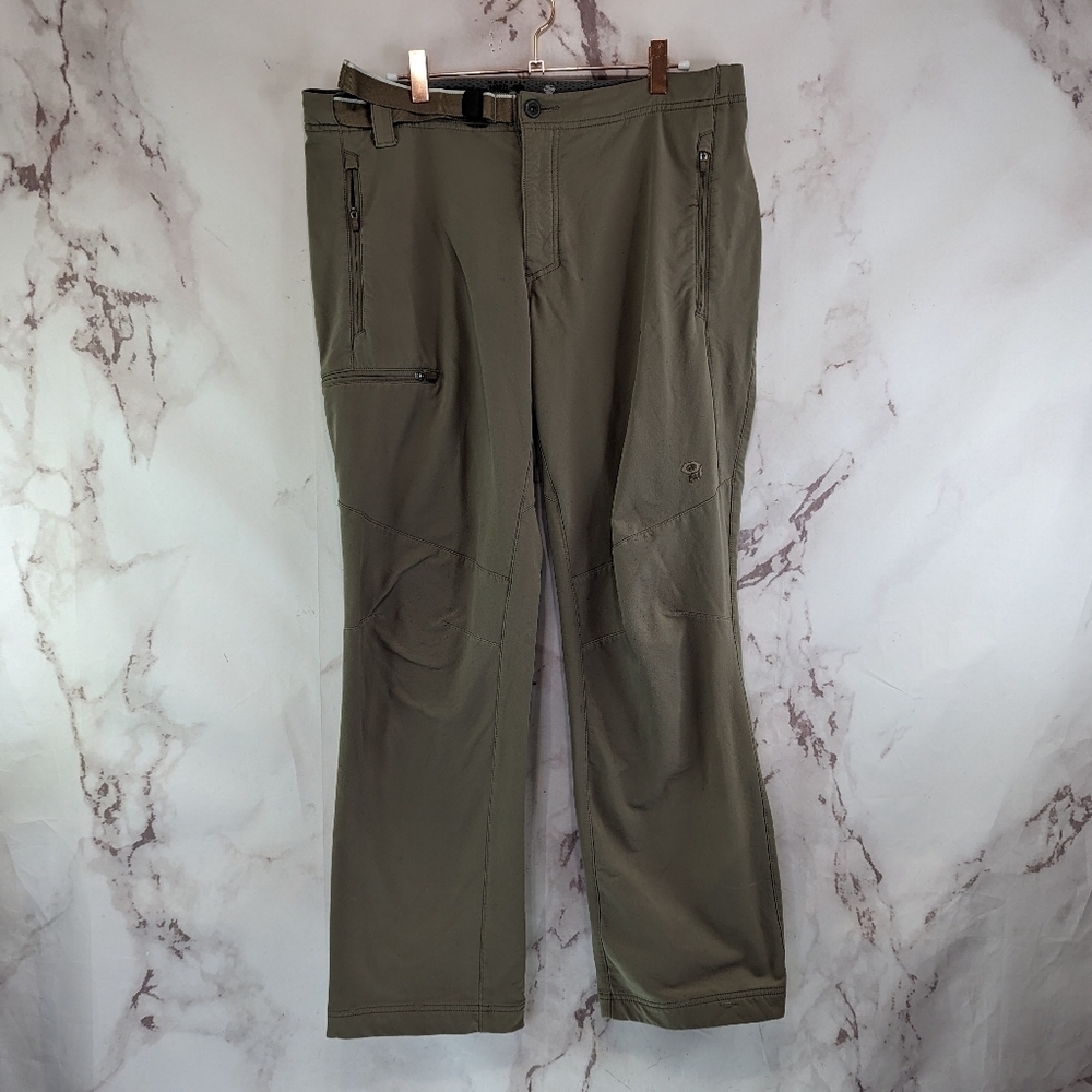 Mountain Hardwear Pant Men 36 X 29 Khaki Tan Hiking Nylon Stretch Belted Ripstop